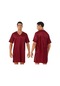 Bordo Unisex Bay Bayan Saten Gecelikler Kısa Kollu V Yaka Gecelik Pijama Pijama