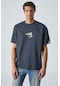 GRIMELANGE Yummy Erkek Bisiklet Yaka Baskı Detaylı %100 Organik Pamuk Kısa Kol Antrasit T-shirt Antrasit