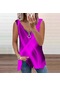 Mor Kadın Üst Yaz Yeni Moda Renkli Çapraz Baskılı Rahat Artı Boyutu Kolsuz Fermuar V Yaka Üst Tank Top
