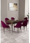 Milas Barok Desen 80x132 Mdf Açılabilir Mutfak Masası Takımı 6 Adet Sandalye Mürdüm