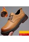 Ikkb Sonbahar Trendi Kalın Tabanlı Günlük Erkek Oxford Ayakkabı, Sarı Kahverengi Artı Kadife