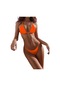 Düz Renk Boyundan Bağlamalı Üçgen Bölünmüş Kadın Bikini Seti Turuncu
