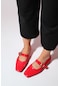 Bluff Kırmızı Rugan Küt Burun Kadın Babet Ayakkabı