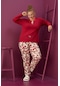 Kadın Büyük Beden Desenli Pijama Takımı Mevsimlik Takım Waynap 8000b- Kırmızı