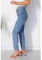 Yüksek Bel Likralı Mavi Mom Jeans Kot Pantolon Mavi
