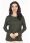 Yeni Model 2024 Taş İşlemeli Yuvarlak Yaka Likralı Anne Penye Bluz 6430-haki Yeşili