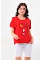 Sistas Kadın Desenli Kısa Kol Bluz 23141 Kırmızı