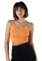 Kadın Turuncu İp Askılı Fitted/vücuda Oturan Fitilli Örme Crop Top Bluz 23k-trp-crp05-turuncu