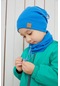 Erkek Bebek Çocuk İp Detaylı Şapka Bere Boyunluk Takım Rahat %100 Pamuklu Kaşkorse -7187- Mavi