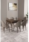 Milas Barok Desen 80x132 Mdf Açılabilir Mutfak Masası Takımı 6 Adet Sandalye Cappucino