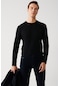 Avva Erkek Siyah Modal T-Shirt Ultrasoft Bisiklet Yaka Düz Uzun Kol B001076