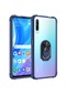 Kilifone - Huawei Uyumlu P Smart Pro 2019 Stk-l21 - Kılıf Yüzüklü Arkası Şeffaf Koruyucu Mola Kapak - Lacivert