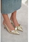 Lucinda Altın Mat Fiyonk Detay Bilek Bağlı Kadın Topuklu Ayakkabı