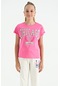 Tommy Life Şeker Pembe O Yaka Düşük Omuzlu Rahat Form Kısa Kollu Kız Çocuk T-shirt - 75128 Şeker Pembe