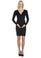 Luvmabelly 5535 Sandy Kumaş Uzun Kollu Önü Büzgülü Hamile Elbise-siyah