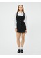 Koton Mini Tüvit Elbise Salopet İnci Düğme Detaylı Cepli Slim Fit Siyah 4sal80139ıw