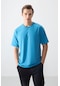 Tommy Life Petrol Mavi Pamuklu Kalın Yumuşak Dokulu Oversize Fit Baskılı Erkek T-shirt - 88373 Petrol Mavi