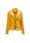 Kadın Kısa İnce İnce Düz Renk Fermuarlı Ceket Sarı