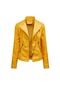 Kadın Kısa İnce İnce Düz Renk Fermuarlı Ceket Sarı