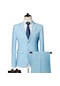 Ikkb Erkek Business Casual İki Düğmeli Takım Elbise İki Parçalı Takım Açık Mavi