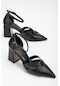 Bilek Bağlı Fitilli Siyah Büyük Numara Kadın Ayakkabı Topuklu-2672 - Siyah