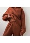Kadınlar İçin Şık Düz Takımlar Kadınlar İçin Sıcak Kapşonlu Sweatshirtler Ve Uzun Pantolon Moda İki Parçalı Takımlar Kadın Sweatshirt Takımları Kahverengi