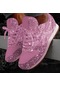Pembe Kadın Rahat Parıltılı Ayakkabı Örgü Düz Ayakkabı Kadın Pullu Vulkanize Ayakkabı Bağcıklı Ayakkabı Açık Spor Koşu Ayakkabıları 2020