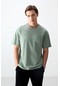 Tommy Life Açık Yeşil Pamuklu Kalın Yumuşak Dokulu Oversize Fit Basic Erkek T-shirt - 88378 CAMEL