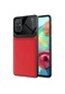 Tecno-Samsung Galaxy Uyumlu A71 - Kılıf Deri Görünümlü Parlak Mika Tasarımlı Emiks Kapak - Kırmızı