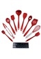 Kırmızı 10 Parça Mutfak Eşyası Alet Takımı Silikon Maşa Spatula Kaşık Kürek Fırça Çırpma
