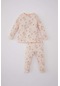 Defacto Kız Bebek Tavşan Baskılı Uzun Kollu Fitilli Kaşkorse Pijama Takımı A9477a524sppn300
