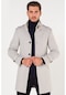 Slimfit Ezel Model Kışlık Kırçıllı Beyaz Kaşe Kaban-Beyaz