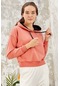 Tommy Life Pudra Uzun Kol Rahat Form Kapüşonlu Kadın Sweatshirt - 97115 Pudra