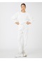Koton Crop Sweatshirt Örgü Desenli Uzun Kollu Kırık Beyaz 3wak10234ek