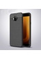Tecno - Samsung Galaxy Uyumlu J7 Duo - Kılıf Deri Görünümlü Auto Focus Karbon Niss Silikon Kapak - Siyah
