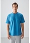 Tommy Life Petrol Mavi Pamuklu Kalın Yumuşak Dokulu Oversize Fit Basic Erkek T-shirt - 88378 Petrol Mavi