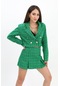 Yüksek Bel Yandan Fermuarlı Chanel Kumaş Şort Etek - Yeşil-yeşil