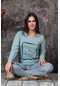 Kadın Yuvarlak Yaka Love Desen Penye Pijama Takımı 200832-buz Mavisi