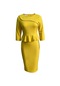 Ikkb Düz Renk Slim Fit Büyük Beden Elbise Sarı