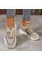 Bej Kadın Nefes Alabilen Örgü Platform Spor Ayakkabı - Rahat Bağcıklı Outdoor Ayakkabı