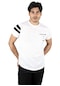 Deepsea Erkek Beyaz Kolu Şeritli Önü Nakışlı Tişört