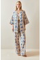 Xhan Saks Desenli Bol Paça Keten Kimono Takım 4kxk8-47909-15