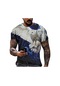 Mavi Yeni Yaz Erkek Moda T-shirt Kişilik Uçan Kartallar Baskılı Erkek T-shirt Üst Mavi