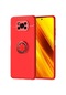 Noktaks - Xiaomi Uyumlu Xiaomi Poco X3 / Poco X3 Nfc / Poco X3 Pro - Kılıf Yüzüklü Auto Focus Ravel Karbon Silikon Kapak - Kırmızı