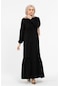 Beli Kemerli Bürümcük Elbise - Siyah-1411-beyaz
