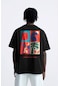 The Champ Clothing Bisiklet Yaka Afraid Of Real World Baskılı Siyah Oversize Erkek T-shirt Siyah