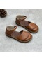 Kahverengi Johnature Retro El Yapımı Hakiki Deri Daireler Sandalet Rahat Çok Yönlü Rahat Yumuşak Taban Kadın Ayakkabısı