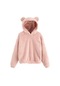 Pembe Kadınlar Uzun Sonbahar Kış Kollu Tavşan Kulak Hood Kazak Peluş Sıcak Hoodie Pembe