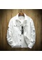 Ikkb Sonbahar Kış Yeni Stil İşlemeli Yıpranmış Erkek Denim Ceket Beyaz