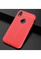 Mutcase - İphone Uyumlu İphone Xr 6.1 - Kılıf Deri Görünümlü Auto Focus Karbon Niss Silikon Kapak - Kırmızı